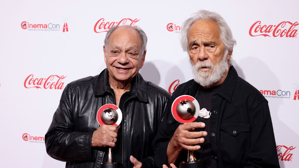 Cheech Marin and Tommy Chong together at CinemaCon in 2025.